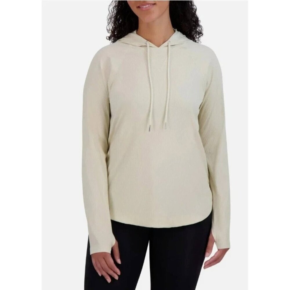 Sage Collective Women's L Beige Long Sleeve Lightweight Hoodie Ribbed